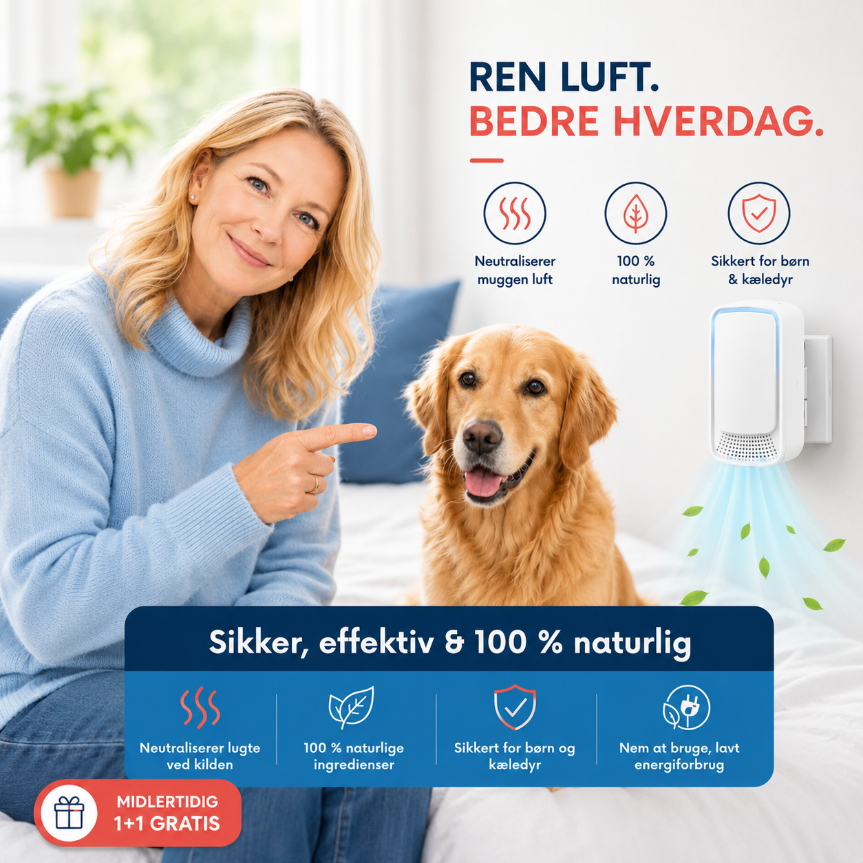 NordAura™ Luftforbedrer – 1+1 GRATIS - For Friskere Luft i Hele Hjemmet