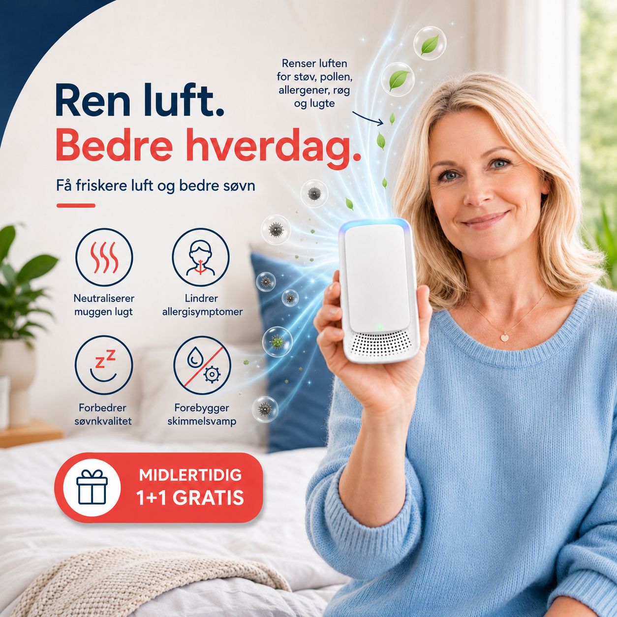 NordAura™ Luftforbedrer – 1+1 GRATIS - For Friskere Luft i Hele Hjemmet