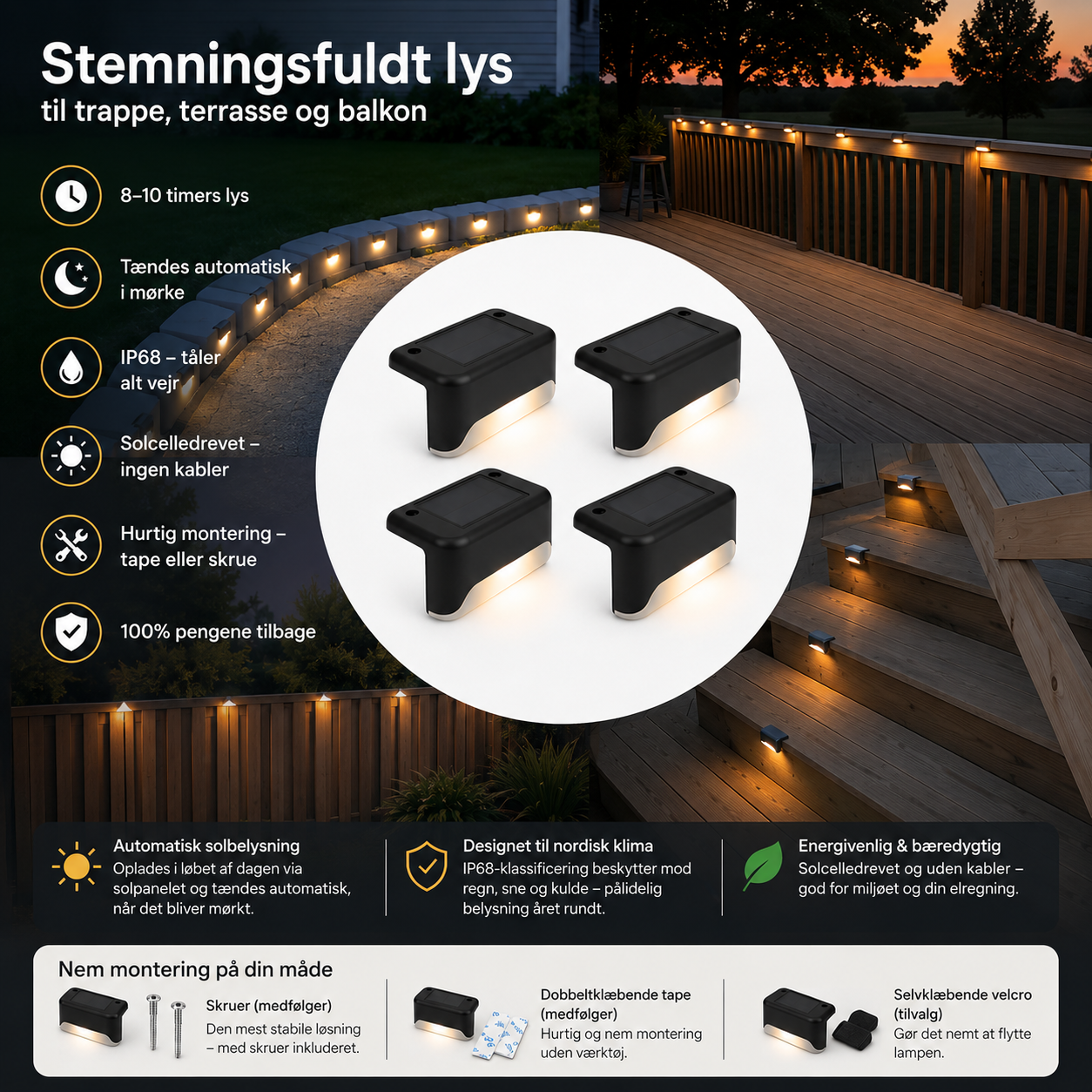 GlowStep™ – Automatisk Belysning til Trappe & Terrasse - 4-pak