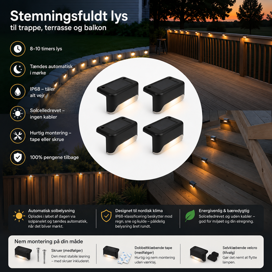 GlowStep™ – Automatisk Belysning til Trappe & Terrasse - 4-pak