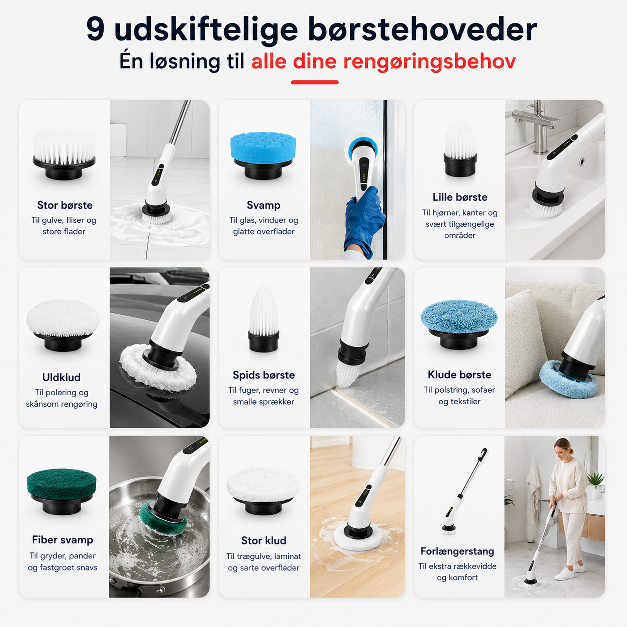 PowerScrub™ Elektrisk Rengøringsbørste – Rengør Hurtigere & Nemmere