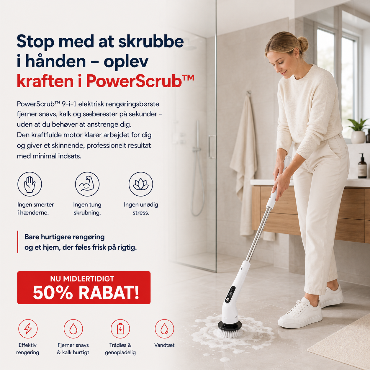 PowerScrub™ Elektrisk Rengøringsbørste – Rengør Hurtigere & Nemmere