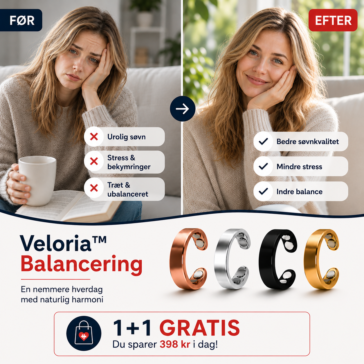 Veloria™ Balansring – Mindre stress & bedre søvn – helt naturligt 1+1 GRATIS